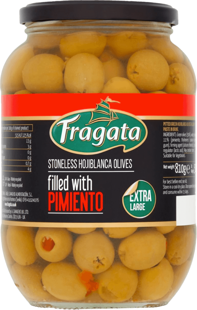 Stoneless Hojiblanca Olives Filled with Pimiento 810g Fragata