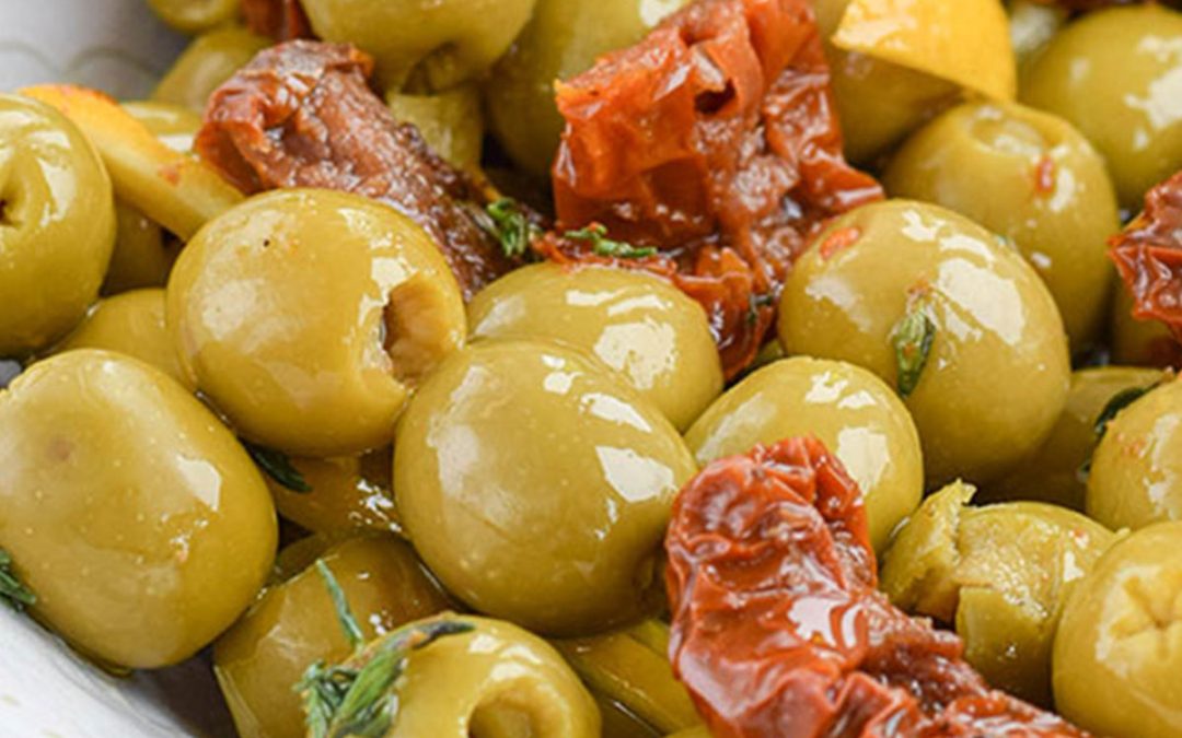 Chorizo and Garlic Marinated Olives