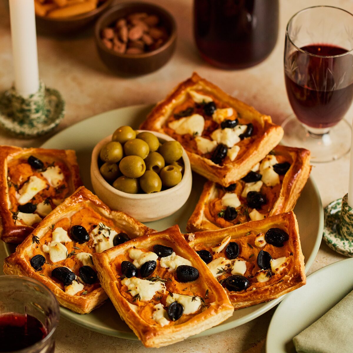 Black olive and pumpkin tartlets