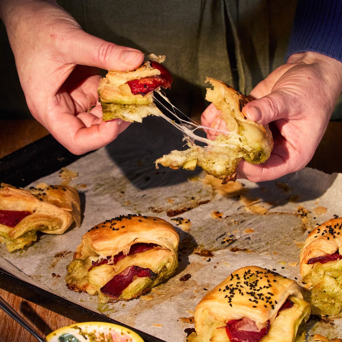 Olive Cheesy Pesto Puffs